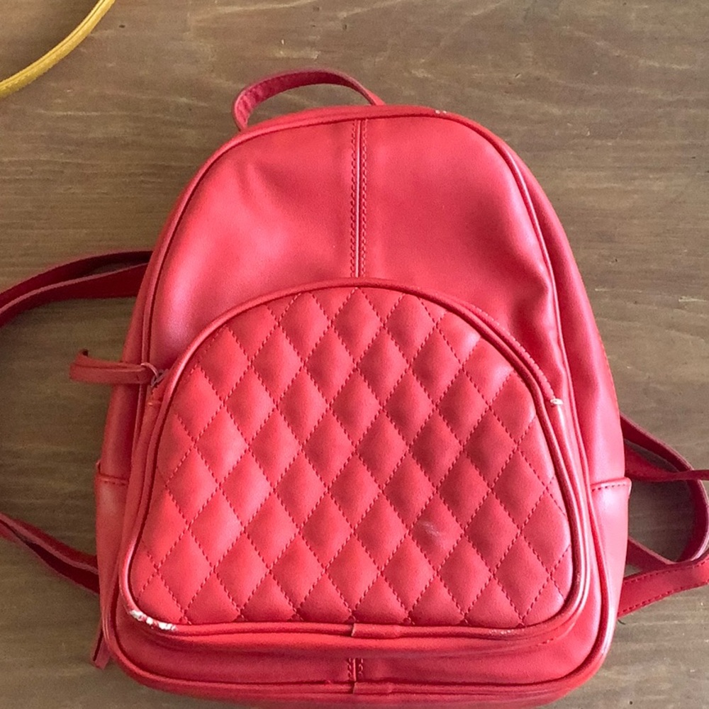 Red vegan leather Backpack